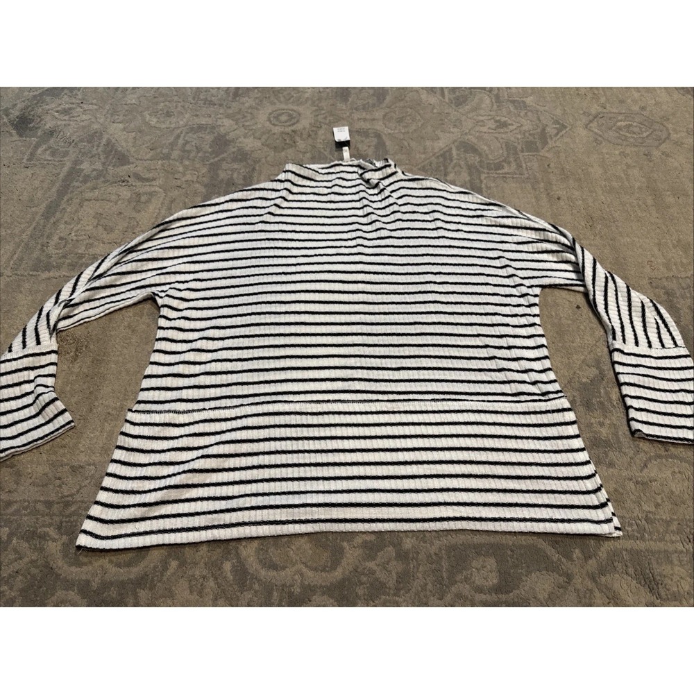 Maurices Womens Sz Large Mock Neck Long Sleeve Shirt White Blue-black New